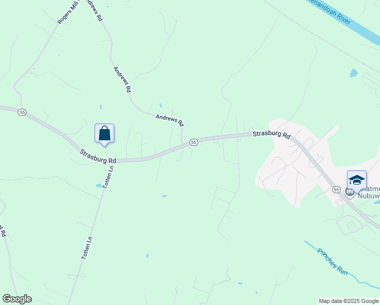 map of restaurants, bars, coffee shops, grocery stores, and more near 2459 Strasburg Road in Front Royal