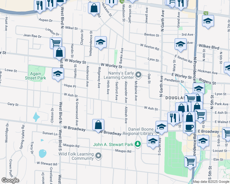 map of restaurants, bars, coffee shops, grocery stores, and more near 306 Hirth Avenue in Columbia