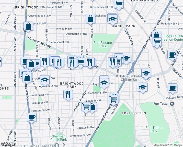 map of restaurants, bars, coffee shops, grocery stores, and more near 101 Independence Avenue Southeast in Washington
