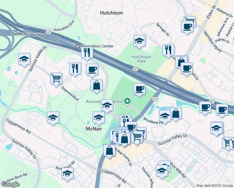 map of restaurants, bars, coffee shops, grocery stores, and more near 13386 Sherwood Park Lane in Herndon