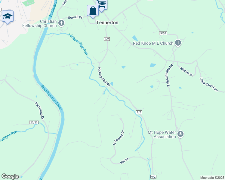 map of restaurants, bars, coffee shops, grocery stores, and more near 575 Hickory Flat Rd in Buckhannon