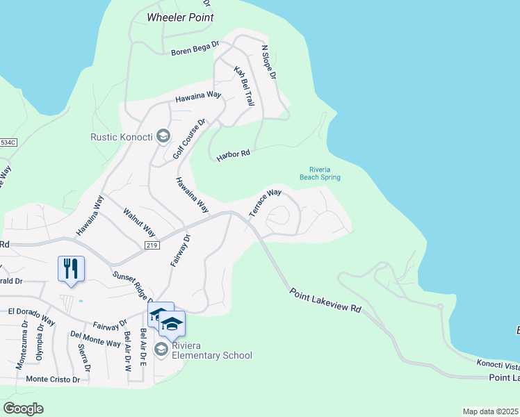 map of restaurants, bars, coffee shops, grocery stores, and more near 10811 Terrace Way in Kelseyville