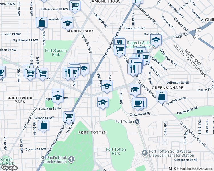 map of restaurants, bars, coffee shops, grocery stores, and more near 101 Independence Avenue Southeast in Washington