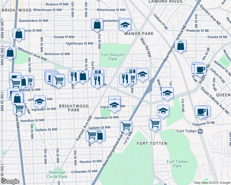 map of restaurants, bars, coffee shops, grocery stores, and more near 5422 2nd Street Northwest in Washington