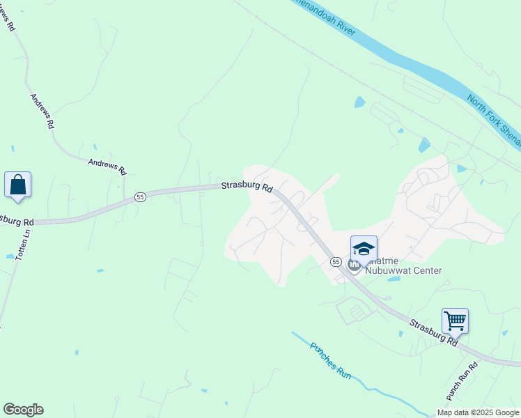 map of restaurants, bars, coffee shops, grocery stores, and more near 123 Brinklow Road in Front Royal