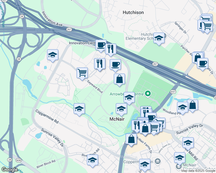 map of restaurants, bars, coffee shops, grocery stores, and more near 13645 Dulles Technology Drive in Herndon