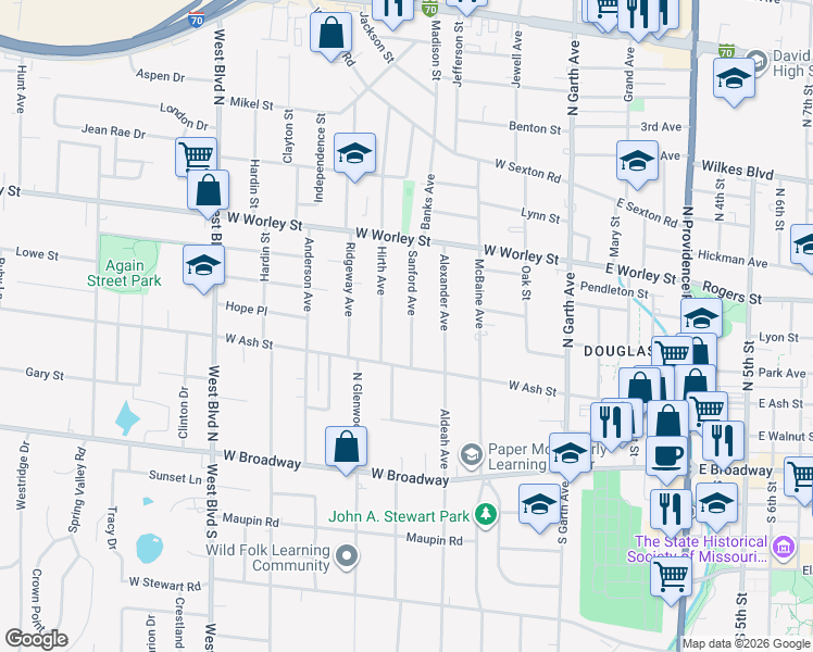 map of restaurants, bars, coffee shops, grocery stores, and more near 310 Sanford Avenue in Columbia