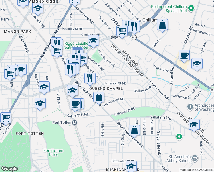 map of restaurants, bars, coffee shops, grocery stores, and more near 101 Independence Avenue Southeast in Washington