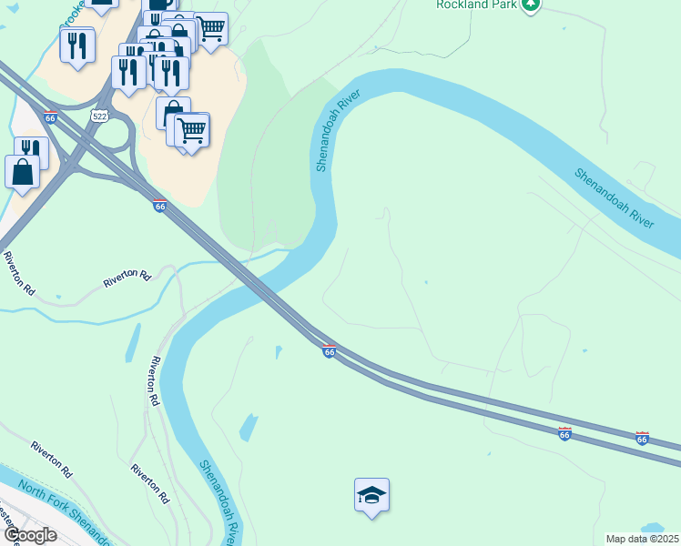 map of restaurants, bars, coffee shops, grocery stores, and more near River Bluff Drive in Front Royal