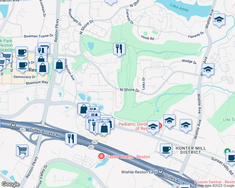 map of restaurants, bars, coffee shops, grocery stores, and more near 1812 Golf View Court in Reston
