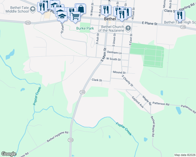 map of restaurants, bars, coffee shops, grocery stores, and more near 140 Clark Street in Bethel
