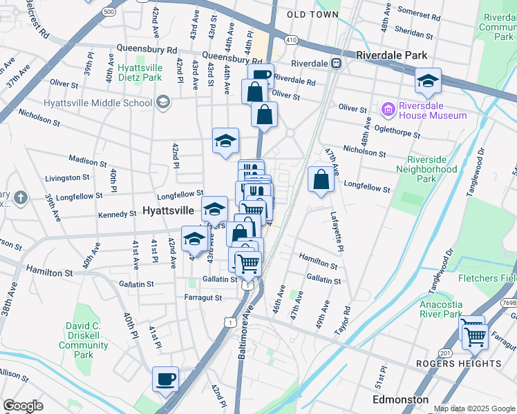 map of restaurants, bars, coffee shops, grocery stores, and more near 101 Independence Avenue Southeast in Washington