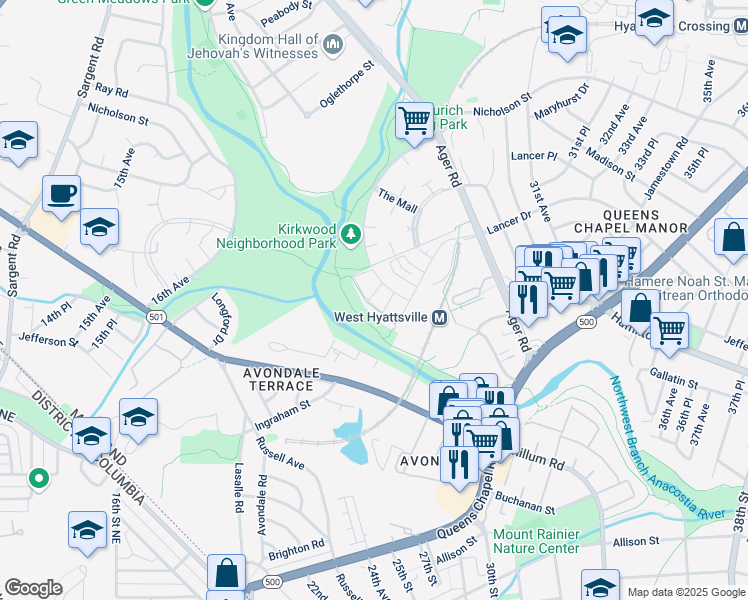 map of restaurants, bars, coffee shops, grocery stores, and more near 101 Independence Avenue Southeast in Washington