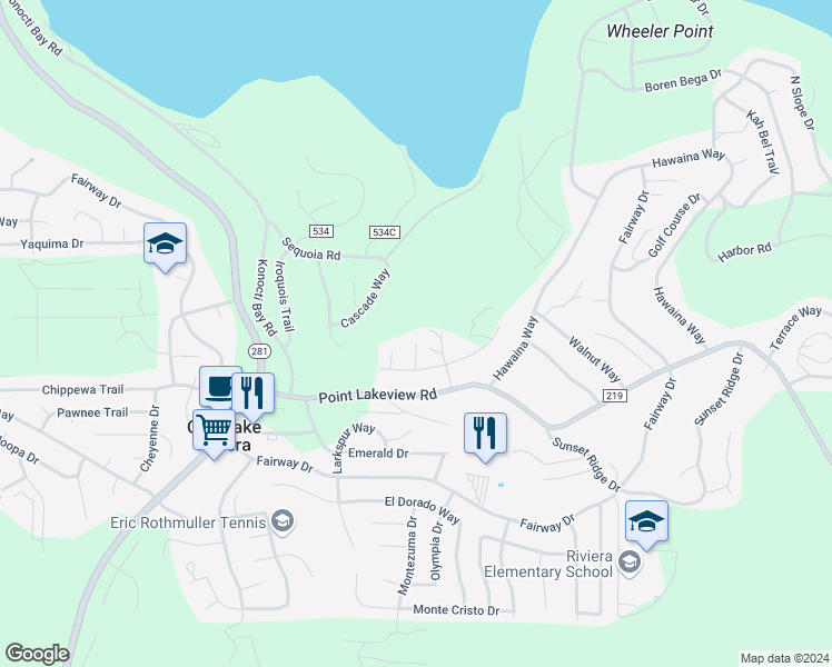 map of restaurants, bars, coffee shops, grocery stores, and more near 4875 Tuolumne Court in Kelseyville