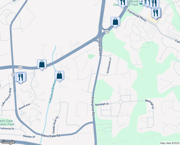 map of restaurants, bars, coffee shops, grocery stores, and more near 4900 Lisborough Terrace in Bowie