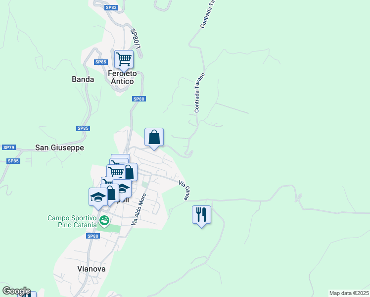 map of restaurants, bars, coffee shops, grocery stores, and more near 5 Contrada Tavano in Provincia di Catanzaro