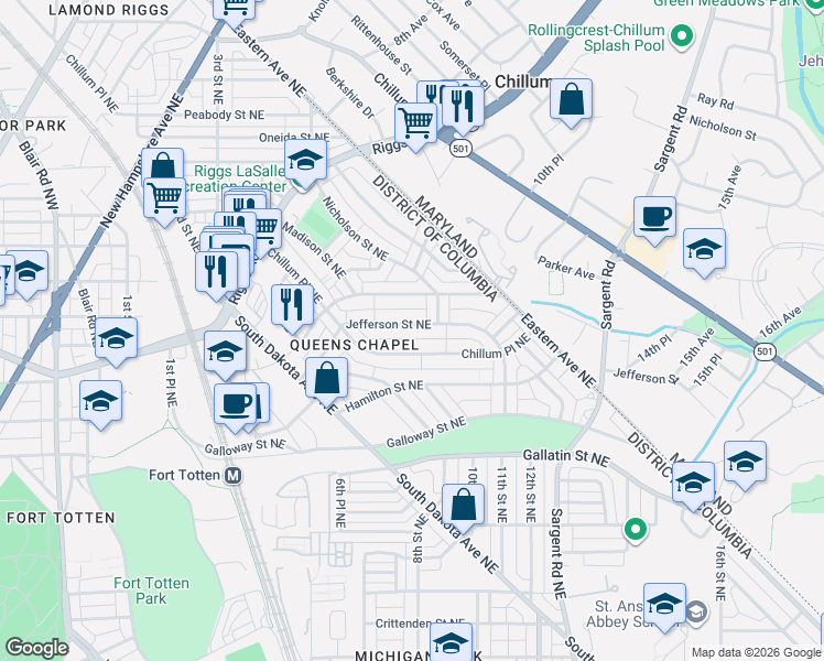 map of restaurants, bars, coffee shops, grocery stores, and more near 101 Independence Avenue Southeast in Washington