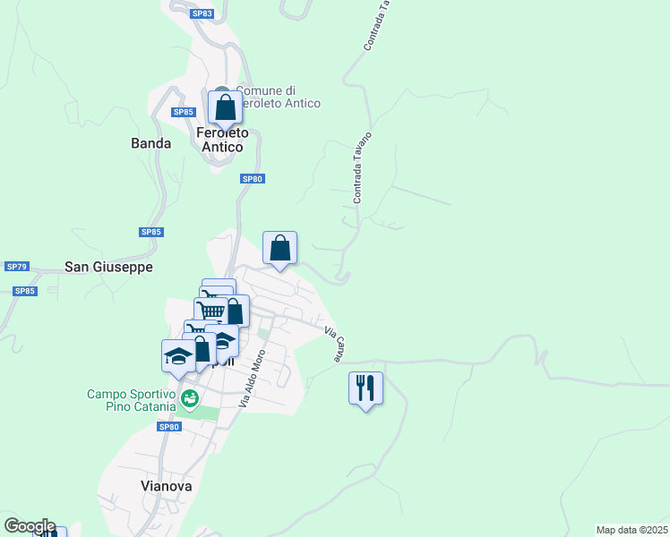 map of restaurants, bars, coffee shops, grocery stores, and more near 1 Contrada Tavano in Provincia di Catanzaro