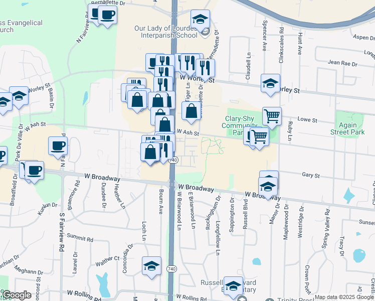 map of restaurants, bars, coffee shops, grocery stores, and more near 2012 West Ash Street in Columbia