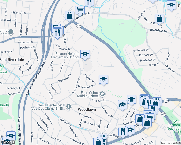 map of restaurants, bars, coffee shops, grocery stores, and more near 5304 Wiley Street in Woodlawn