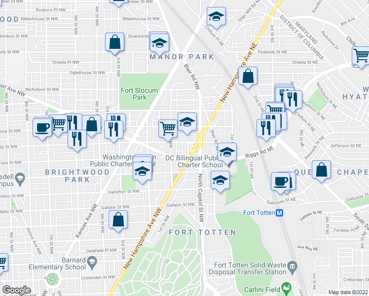 map of restaurants, bars, coffee shops, grocery stores, and more near 5414 1st Place Northwest in Washington