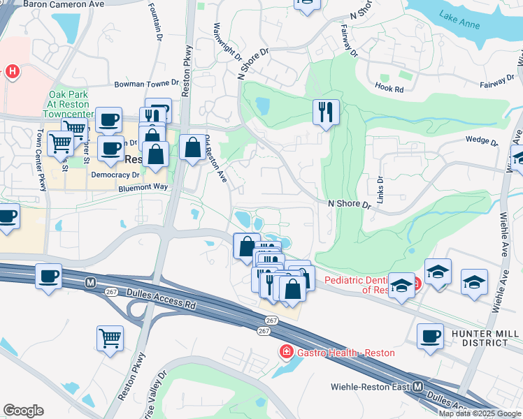 map of restaurants, bars, coffee shops, grocery stores, and more near 11646 American Dream Way in Reston