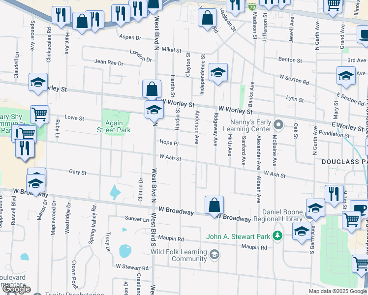 map of restaurants, bars, coffee shops, grocery stores, and more near 808 Hope Place in Columbia