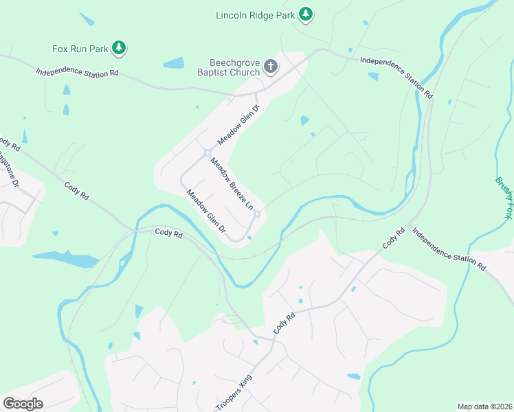map of restaurants, bars, coffee shops, grocery stores, and more near 1410 Meadow Breeze Lane in Independence