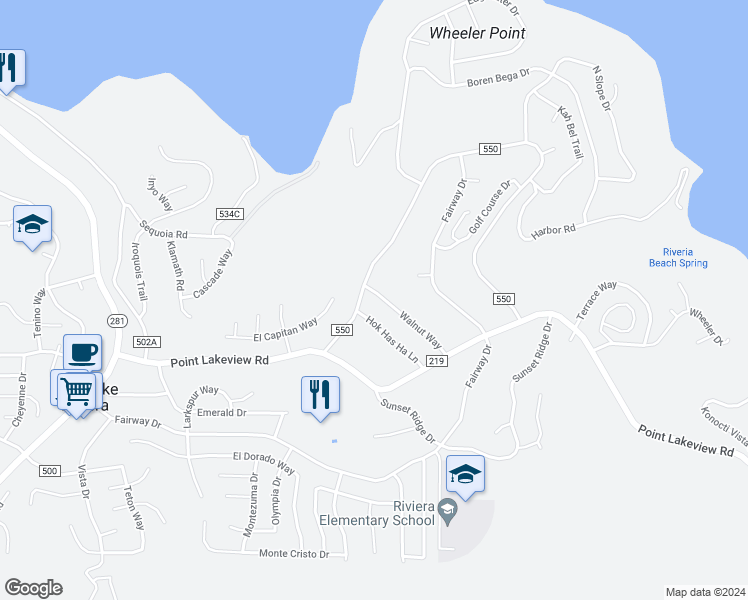 map of restaurants, bars, coffee shops, grocery stores, and more near 10313 Walnut Way in Kelseyville