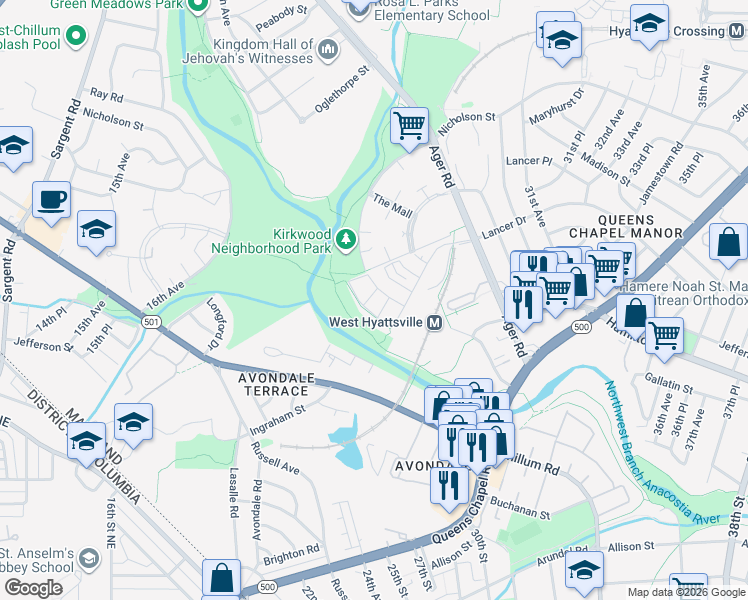 map of restaurants, bars, coffee shops, grocery stores, and more near 101 Independence Avenue Southeast in Washington