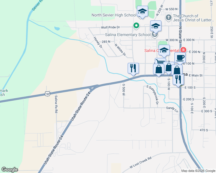 map of restaurants, bars, coffee shops, grocery stores, and more near 625 West Main Street in Salina
