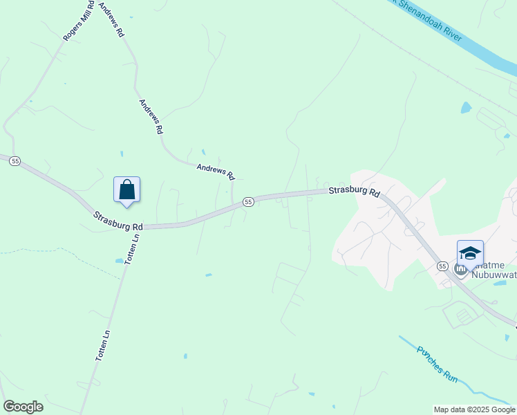 map of restaurants, bars, coffee shops, grocery stores, and more near 2409 Strasburg Road in Front Royal