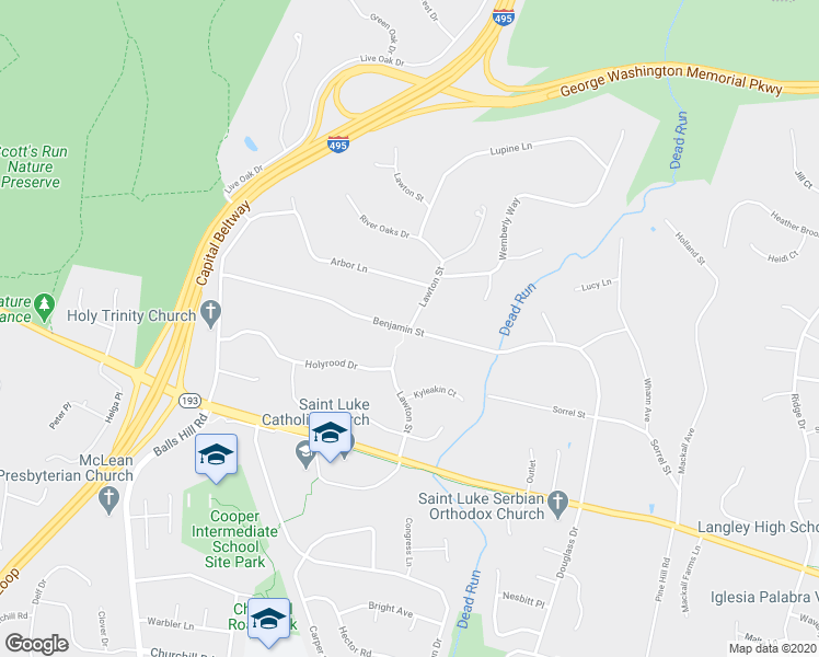 map of restaurants, bars, coffee shops, grocery stores, and more near 899 Lawton St in McLean