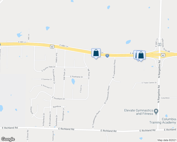 map of restaurants, bars, coffee shops, grocery stores, and more near 713 Northeast Park Lane in Columbia