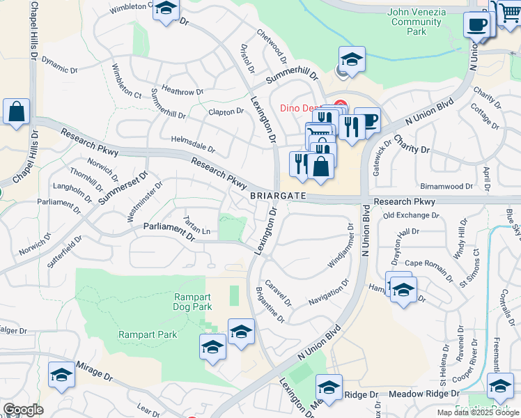 map of restaurants, bars, coffee shops, grocery stores, and more near 2900-2998 Underwood Point in Colorado Springs