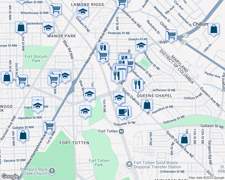 map of restaurants, bars, coffee shops, grocery stores, and more near 101 Independence Avenue Southeast in Washington