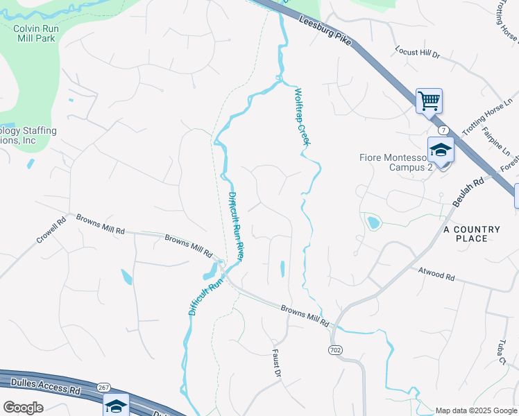 map of restaurants, bars, coffee shops, grocery stores, and more near 1424 Rosewood Hill Drive in Vienna