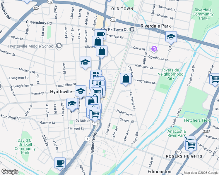 map of restaurants, bars, coffee shops, grocery stores, and more near 101 Independence Avenue Southeast in Washington