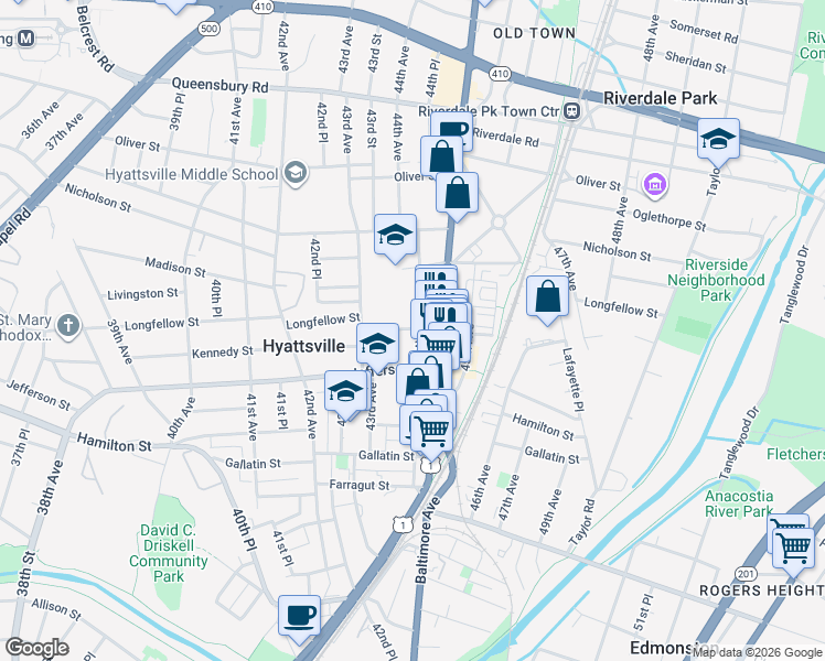 map of restaurants, bars, coffee shops, grocery stores, and more near 101 Independence Avenue Southeast in Washington