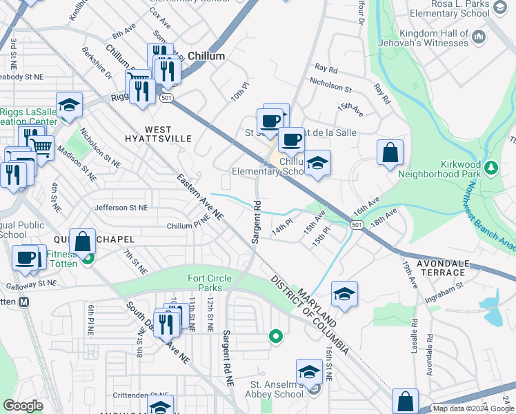 map of restaurants, bars, coffee shops, grocery stores, and more near 101 Independence Avenue Southeast in Washington