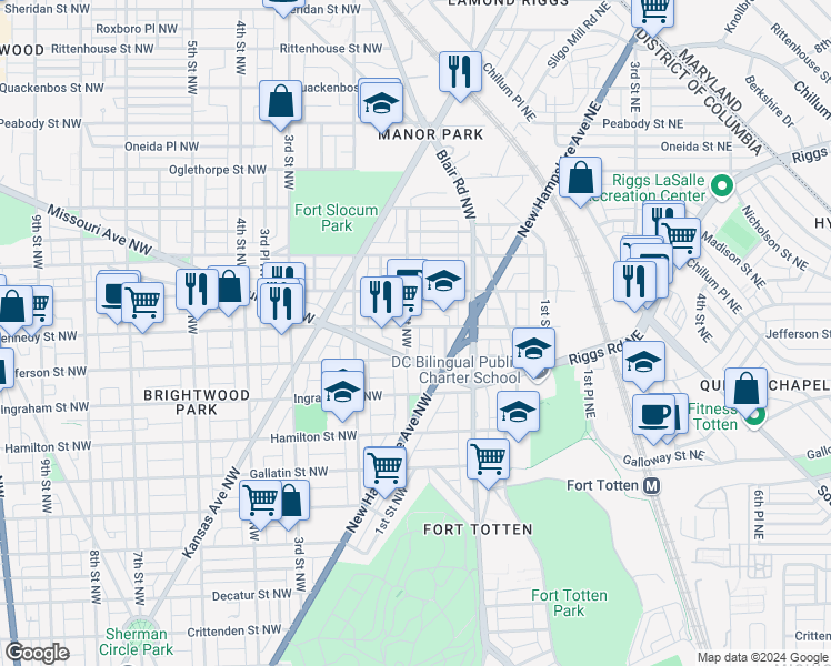 map of restaurants, bars, coffee shops, grocery stores, and more near 101 Independence Avenue Southeast in Washington