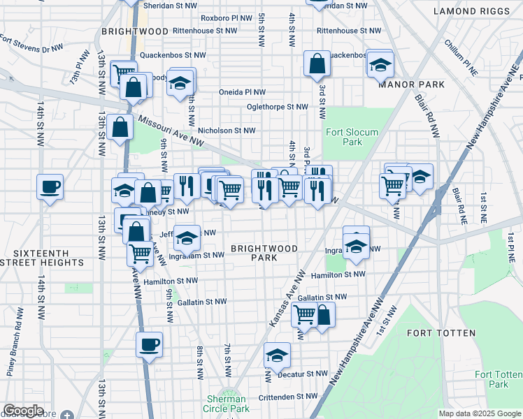 map of restaurants, bars, coffee shops, grocery stores, and more near 101 Independence Avenue Southeast in Washington