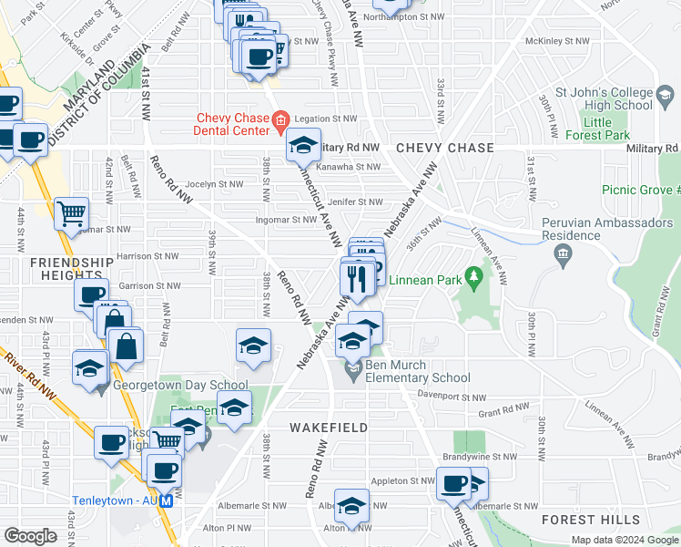 map of restaurants, bars, coffee shops, grocery stores, and more near 101 Independence Avenue Southeast in Washington
