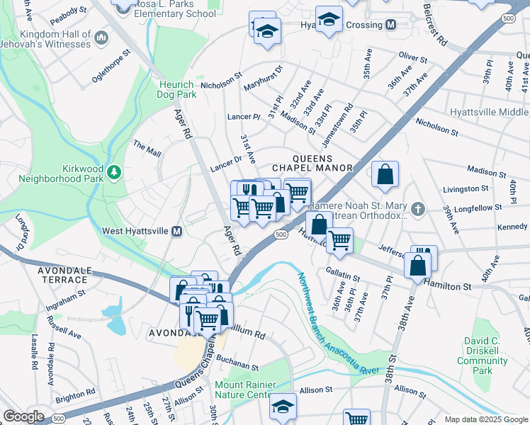 map of restaurants, bars, coffee shops, grocery stores, and more near 101 Independence Avenue Southeast in Washington