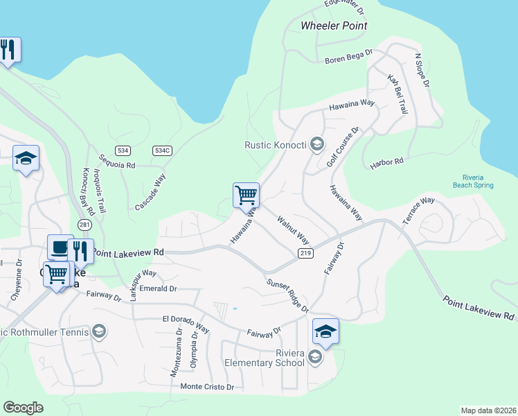map of restaurants, bars, coffee shops, grocery stores, and more near 10309 Walnut Way in Kelseyville