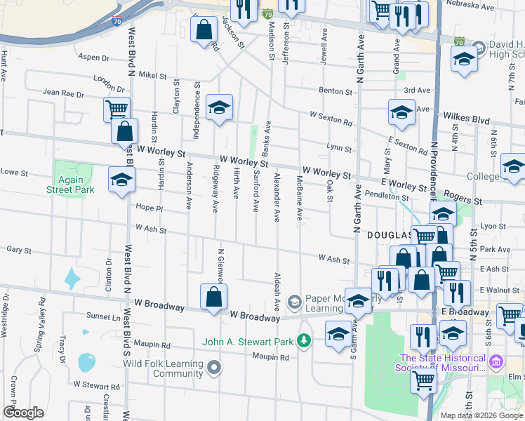 map of restaurants, bars, coffee shops, grocery stores, and more near 310 Sanford Avenue in Columbia