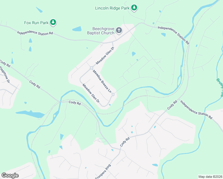 map of restaurants, bars, coffee shops, grocery stores, and more near 1410 Meadow Breeze Lane in Independence