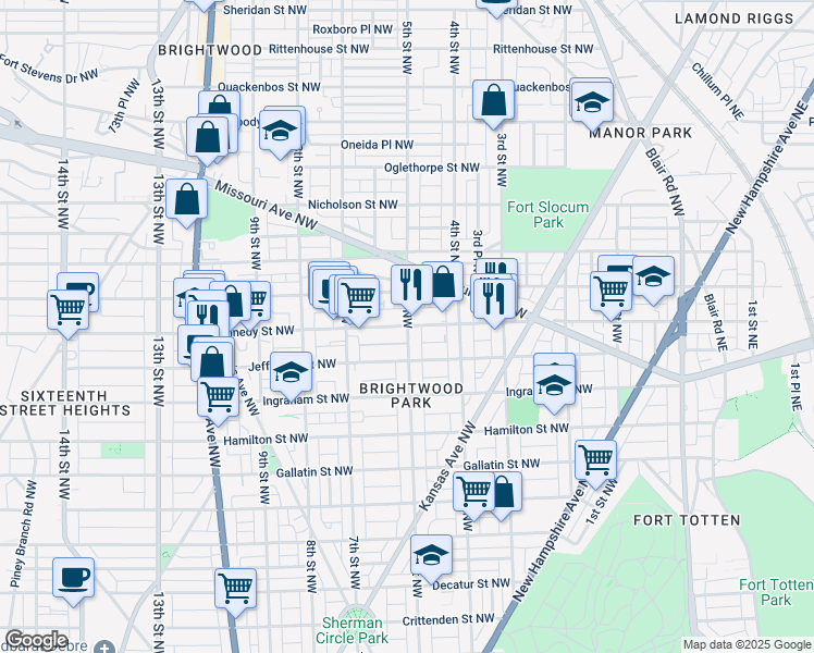 map of restaurants, bars, coffee shops, grocery stores, and more near 5th Street Northwest in Washington