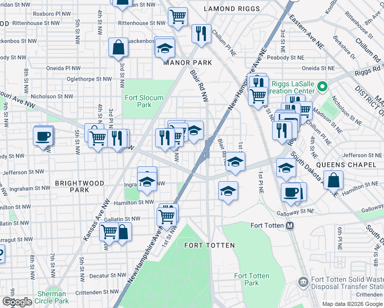 map of restaurants, bars, coffee shops, grocery stores, and more near 101 Independence Avenue Southeast in Washington