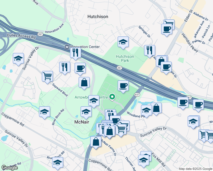 map of restaurants, bars, coffee shops, grocery stores, and more near 2320 Field Point Road in Herndon